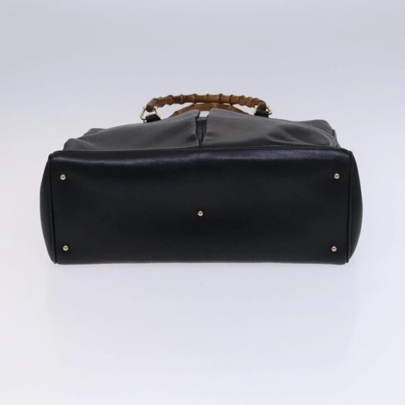 GUCCI Bamboo Hand Bag Leather 2way Black Gold - Picture 5 of 16